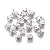 10pcs 304 Stainless Steel Pendant Cabochon Settings Heart Stainless Steel Color 10x7x2.2mm Hole: 2mm