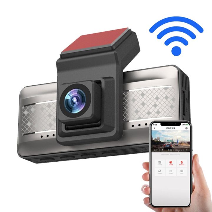 รถกล้องหน้ารถ-wifi-dvr-กล้อง-hd-เต็มรูปแบบ1080p-drive-เครื่องบันทึกวีดีโอลงทะเบียนแดชบอร์ดออโต้แดชบอร์ดแบบคู่กล้อง-dashcam-สีดำใหม่