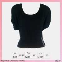 USED - Black Crop T-Shirt | เสื้อแขนสั้นสีดำ เสื้อครอป เสื้อยืด แขนสั้น ทรงใหญ่ สีพื้น สาวอวบ มือสอง