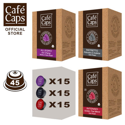 Cafecaps - Coffee Nescafe Dolce Gusto MIX Compatible capsules of Ristretto, Intenso &amp; Doi Chang (แคปซูล 3 กล่อง X15 แคปซูล) - Dolce Gusto แคปซูลกาแฟแคปซูลที่เข้ากันได้ กาแฟสไตล์อิตาเลียนทั่วไป ส่วนผสมของโรบัสต้าและอาราบิก้า