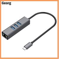 GEORG คอมพิวเตอร์สำหรับคอมพิวเตอร์ 3.0 USB 3พอร์ต ที่ RJ45 อะแดปเตอร์อีเทอร์เน็ต ฮับ USB Type-C 1000Mbps Expander