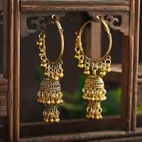 Retro Jhumka ชาติพันธุ์อินเดีย Bollywood สีทองรอบวงกลม Birdcage ต่างหูระย้าสำหรับผู้หญิง Oorbellen แฟชั่นเครื่องประดับ