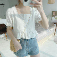 (พร้อมส่ง) *Korean Style* เสื้อครอป เอวระบาย แขนตุกตา  มี 3 สี มีเก็บเงินปลายทาง ​--พร้อมส่งในไทย-- (รุ่น TW-047)