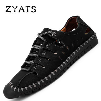ZYATS รองเท้าหนังส้นเตี้ยขนาดใหญ่38-48,รองเท้าแบบมีรูระบายแฟชั่นลำลองสำหรับฤดูร้อนรองเท้าลำลองหนังชั้นหนึ่ง