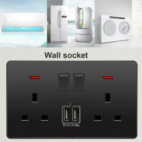 LITCHII ที่ชาร์จ13A คู่พร้อมอะแดปเตอร์ปรับปรุงบ้าน2พอร์ตเครื่องชาร์จ USB STOP Kontak Listrik ซ็อกเก็ตปลั๊กผนังเต้ารับปลั๊กไฟไฟฟ้า