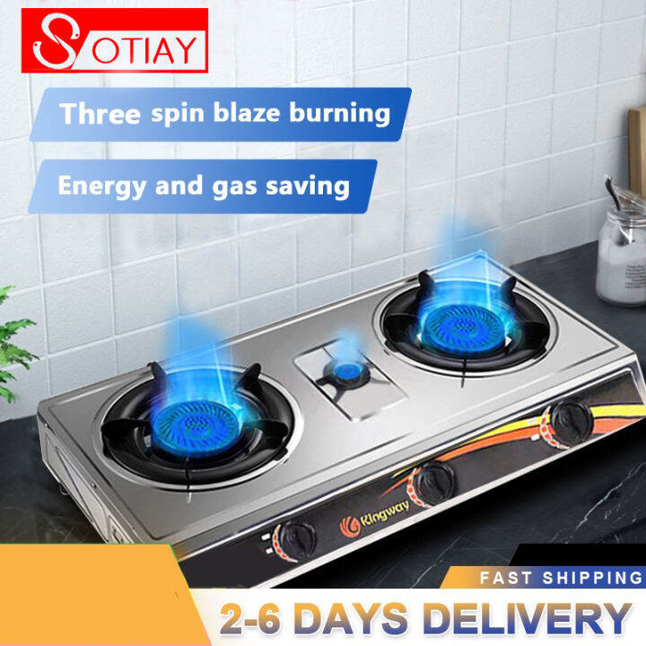 Doubleheaded household gas stove Standard 4.0KW fire adjustment Onepiece stainless steel LPG