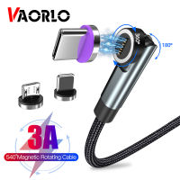 VAORLO 540หมุน USB สายแม่เหล็ก3A Fast Charging Micro USB Type C Lightning Cable สายชาร์จโทรศัพท์เข้ากันได้กับ iPhone Xiaomi OPPO Infinix แม่เหล็กเครื่องชาร์จโทรศัพท์ Nylon Data Wire Cord