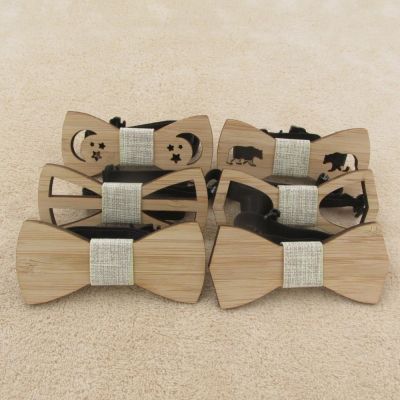 Children Kids Boys Bow Tie Bamboo Wooden Ties For Wedding Pre Party Tied Clip Child Neck Bow Ties