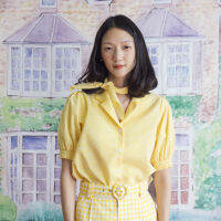 Open Collar Summer Blouse - Tiny Gingham: Mellow Yellow | เสื้อฮาวายแขนสั้นปกหยัก ผ้าคอตตอนลายตารางสีเหลือง