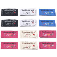 50 Pcs Polyester Label Tag For Clothing Apparel Rectangle Heart Pattern " HandMade With Love " Sewing Garment Tag 5cm x 2.4cm Stickers Labels