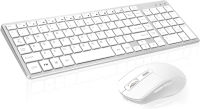 SHUNJINRUN Wireless Keyboard Mouse Combo Rechargeable USB Cordless Compact Slim Keyboard and Ergonomic Silent Mouse with Side Button, 2400 DPI, Number Pad, for Laptop, PC, Windows Computer, Mac - Silver White KM202-Silver White