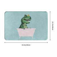 Playful T-Rex In Bathtub In Green Bath Door Mat Dinosaur Cute Rug Carpet Decor Entrance Living Room Home Kitchen Bathroom Cocina