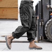 Welding denim work clothes overalls male welder labor insurance pure thickened comfortable wear-resistant anti-scalding trousers