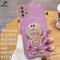 เคสโทรศัพท์โดราเอมอนสำหรับ Samsung Galaxy A12 / A22 / A32 / A42 / A52 / A72 / A13 / A23 / A33 / A53 / A73 / A14 / A24 / A34 / A54การ์ตูนตุ๊กตาน่ารักฝาครอบโทรศัพท์เนื้อนิ่ม TPU ชุบโครเมียม + ขาตั้ง