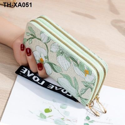 New lady long joker double zipper han edition students flowers large capacity hand bag soft zero mobile phone packages