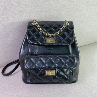 Luxury Soft Back Bag Cute Backpack Women 2022 Oil Wax Cowhide Rhombus Gold Chain Fashion Trend Ladies Portable Small Backpack