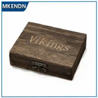 Viking Natural Wooden Boxes Retro PU Leather Bags Luxury Jewelry Packaging Handmade Vintage Storage Box Decorative Organizer