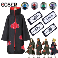 【COSER 77】Anime Naruto Akatsuki Uchiha Itachi Deidara Pain Obito Costume Set Cosplay Cloak Adults Kids Cape Headband Ring for Halloween