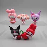 [AhQ ornaments] 5ชิ้น Sanrio Kawaii อะนิเมะรูป Kuromi My Melody ผลไม้ชุดน่ารักสก์ท็อปภายในรถตกแต่งหุ่นของเล่นสาวของขวัญ