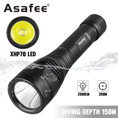Asafee A70 150M Underwater Diving Flashlight P70 LED 2500LM 350M Range Rotary Switch Torch Waterproof Scuba Lantern 26650 Rechargeable Flashlights