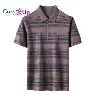 เสื้อโปโลลายแถบสองสีของผู้ชายอบอุ่น