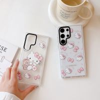 (Bishop Belle)เคสโทรศัพท์โปร่งใส Sanrio Hello Kitty การ์ตูนน่ารักสำหรับ Samsung Galaxy S23และ Ultra 5G,เคสป้องกันการตกสำหรับเด็กผู้หญิง Y2k