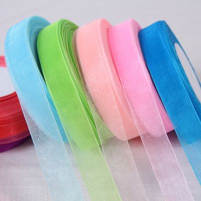 ◇℗ 20mm Chiffon Organza Ribbons 22 Meters/Roll Wedding Party Decoration Birthday Cake Gift Box Wrapping White Pink Blue Red Ribbons
