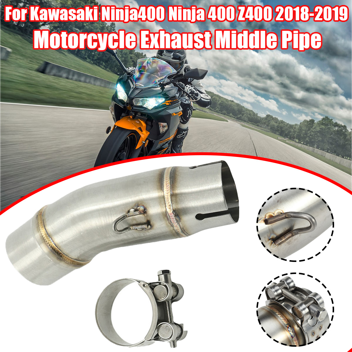 Motorcycle Exhaust Tip Escape Baffle Muffler Mid Pipe for Kawasaki Ninja 400 250