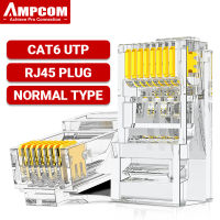 AMPCOM RJ45คอนเนคเตอร์ค่ะ CAT6 30μ/50μ RJ45 Modular Plug Connector UTP 50μ Gold-Plated 8P8C Crimp End สำหรับ Ethernet