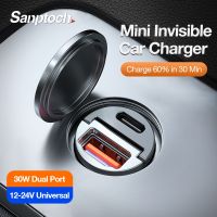 Sanptoch อะแดปเตอร์ชาร์จในรถยนต์ 60W USB Type C PD30W + QC3.0 พอร์ตคู่ โลหะ ชาร์จเร็ว สําหรับ iPhone 13 12 11 Pro Max iPad Samsung Huawei Xiao