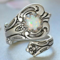 Exquisite Handmade spoon cut jewelry elegant Round Cut White Opal Ring girlfriend Christmas anniversary