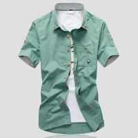 2023 Summer Mens Pure Cotton Embroidered Casual Solid Shirts Mens Short Sleeve Dress Shirt Men Plus Size 5XL 4XL