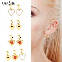 [Han ornaments] PANAOBEN 925เงินสเตอร์ลิงสามสไตล์ Heart Stud ต่างหูสำหรับงานแต่งงาน/ของขวัญวันเกิดเจาะ Fine ต่างหู Pendientes