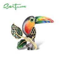 SANTUZZA Silver Brooch For Women 925 Sterling Silver Yellow Gold Plated Colorful Toucan Bird Animal Fine Jewelry Handmade Enamel