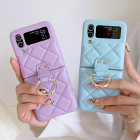 กรอบตาข่ายลายสี่เหลี่ยมขนมเปียกปูนแบบนิ่มพร้อมห่วงเคสโทรศัพท์สำหรับ Samsung Galaxy Z Flip 3 Z 4 5G ฝาครอบกันกระแทก Flip3 Flip4