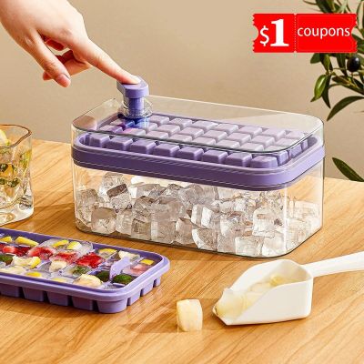 One-Button Press Ice Cube Maker with Storage Box and Lid Plastic Ice Mold Tray Bars and Kitchens  Cube Mold  for Making Ice Cube Replacement Parts