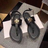 2023 toryburchˉSummer New Sandals Womens Flat Sole Herringbone Clip Toe Occidental Style Clip Toe Simple Versatile Soft Sole Beach Roman Shoes