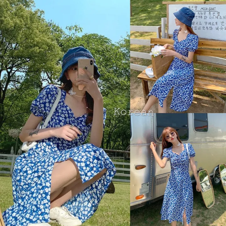 Korean ชุดเดรสยาว ลายดอกน่ารัก ชุดสีน้ำเงิน สไตส์เกาหลี ลูกคุณหนูผู้ดี งานใหม่ 88 – No Brand >>> top1shop >>> lazada.co.th 🇹🇭 🇹🇭 🇹🇭🛒🛍🛒