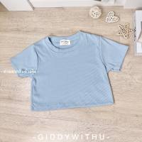 (ส่งไว!!)  เสื้อครอปแขนสั้น สีฟ้า น่ารักมากกกก ผ้าหนาแต่ใส่สบายไม่ร้อน **giddywithu