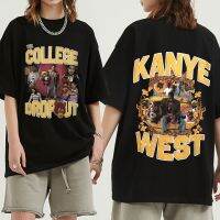 เสื้อยืดคอกลมKanye West College Dropout เพลงอัลบั้มเสื้อยืดผู้ชายผู้หญิงคุณภาพสูงกราฟิกพิมพ์เสื้อยืด Hip Hop แขนสั้นเสื้อ S-5XL