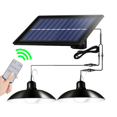 Powerful Double Head Solar Pendant Light Outdoor Indoor Solar Lamp With Remote Control WarmWhite Light For Camping Garden Yard