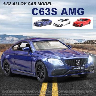 1:32 Benz C63S AMG ล้อแม็กรถยนต์รุ่นเสียงและแสงดึงกลับคอลเลกชัน D Iecast ยานพาหนะรถยนต์ของเล่นสำหรับเด็ก