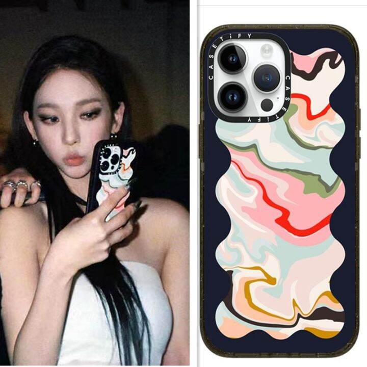 aespa KARINA Casetify Retro Rainbow With Black Wavy Border Case For
