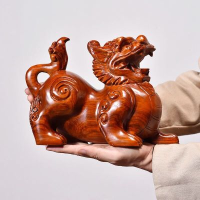 【High-quality】 คู่ # Big Good House ที่มีประสิทธิภาพมิ่งขวัญโชคดีมงคลเงิน Zhao Cai Pi Xiu Handmade Rosewood ไม้รูปปั้นแกะสลักพระพุทธรูปทิเบต