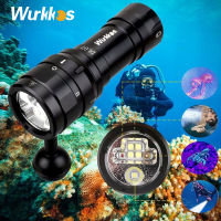 Wurkkos DL07ไฟฉายดำน้ำ Mulit LED สีขาวสีแดงชาร์จไฟได้โรตารี่สวิทช์กันน้ำที่มีประสิทธิภาพ26650น้ำท่วมและจุด