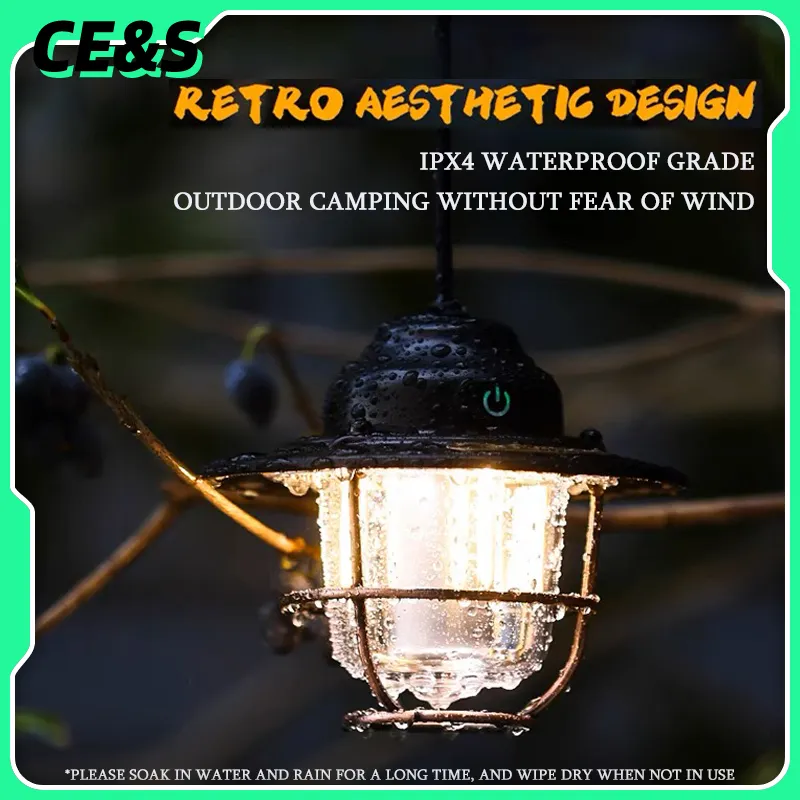 Portable Retro Camping Lantern Hanging Dimmable COB Brightness