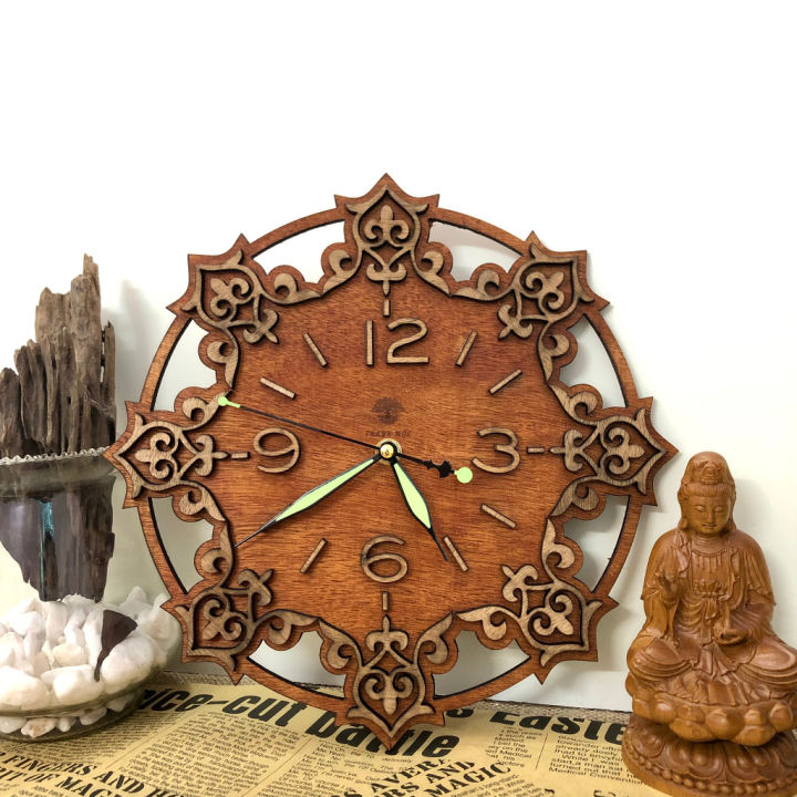 Đồng hồ decor họa tiết hoa văn cổ điển bằng gỗ - Phong cách Trυng ...