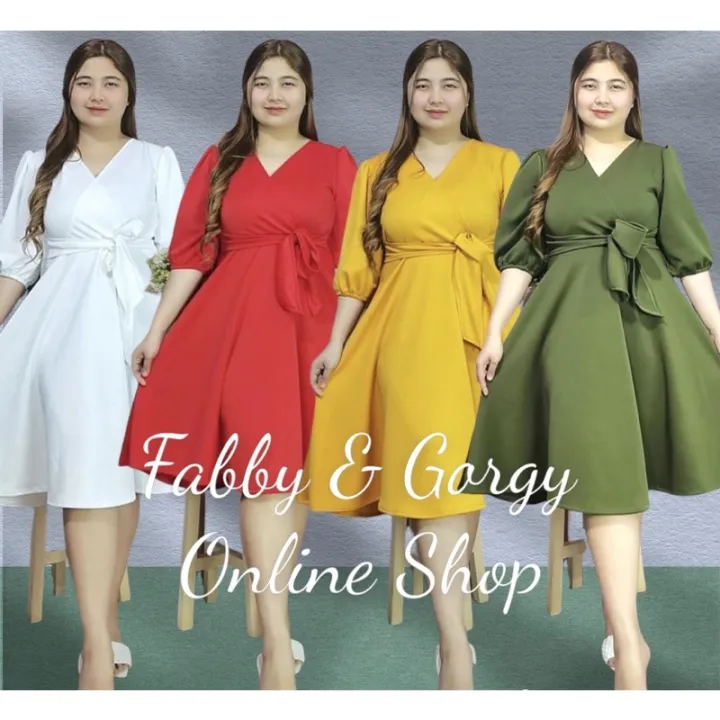 Wrap Dress Elbow Length Puff Sleeves Lazada PH