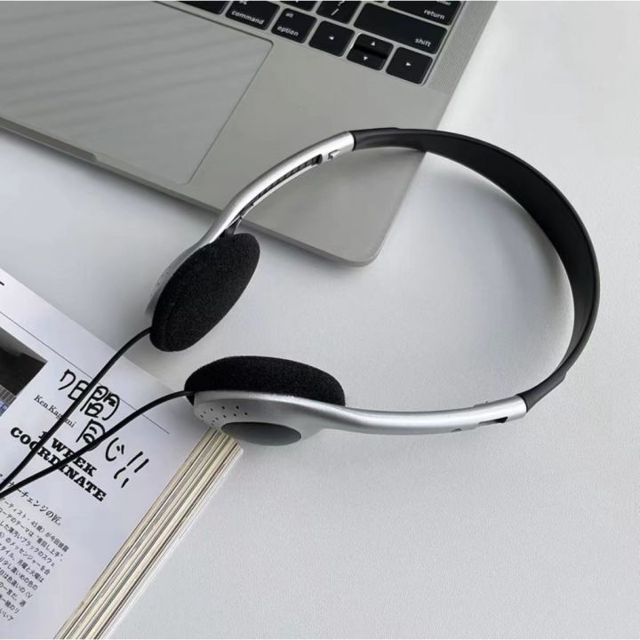 ins-คลาสสิกยุค90s-หูฟังสีเงิน-y2k-หูฟังสวมชุดหูฟังหูฟังมีสายอุปกรณ์ประกอบฉากการถ่ายภาพย้อนยุค
