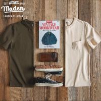 ☸☬ Maden Toolingเสื้อยืดคอกลมแขนสั้นสำหรับผู้ชายเสื้อยืดสีพื้นสไตล์เรโทรญี่ปุ่นเสื้อสีแอปริคอทผ้าฝ้ายสำหรับใส่ไปวิทยาลัยวัยรุ่น